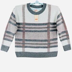 EVRI Women's Gray Pink Plaid Metallic Thread Pullover Sweater Size 0X 14-16 NWT